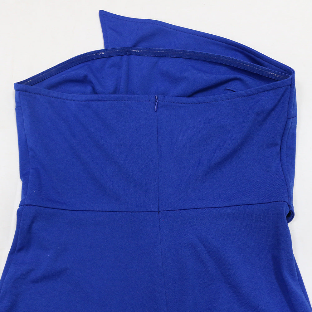 Solid Color Strapless Irregular Loose Wide-Leg Jumpsuit 13