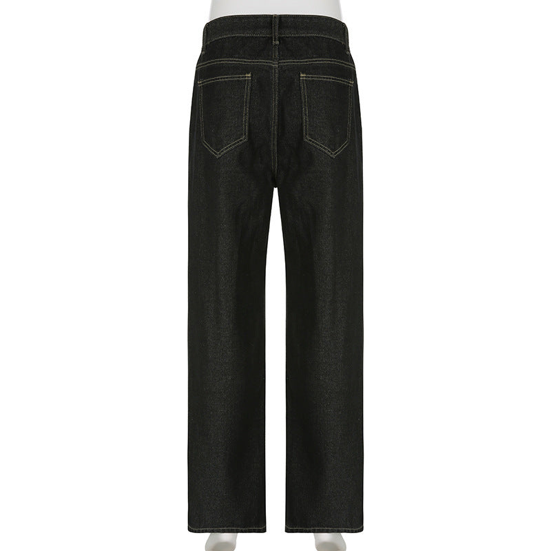 Women spring and autumn contrasting print Casual Denim Pants 9