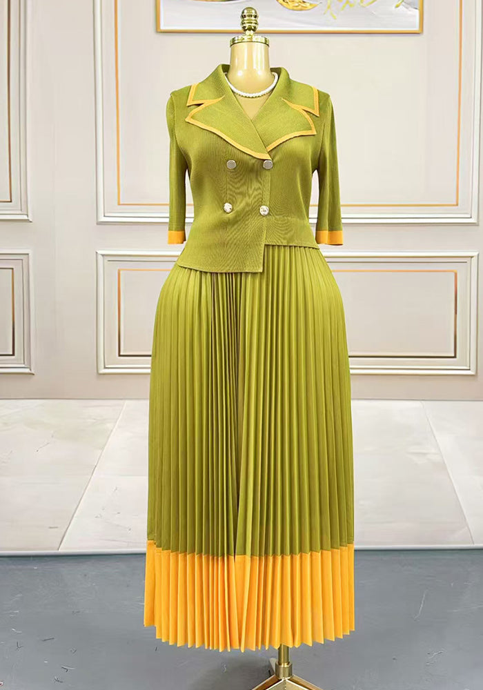 Plus-Size Women's Ruffled African Print Fake Two-Piece Color-Block Pleated Dress