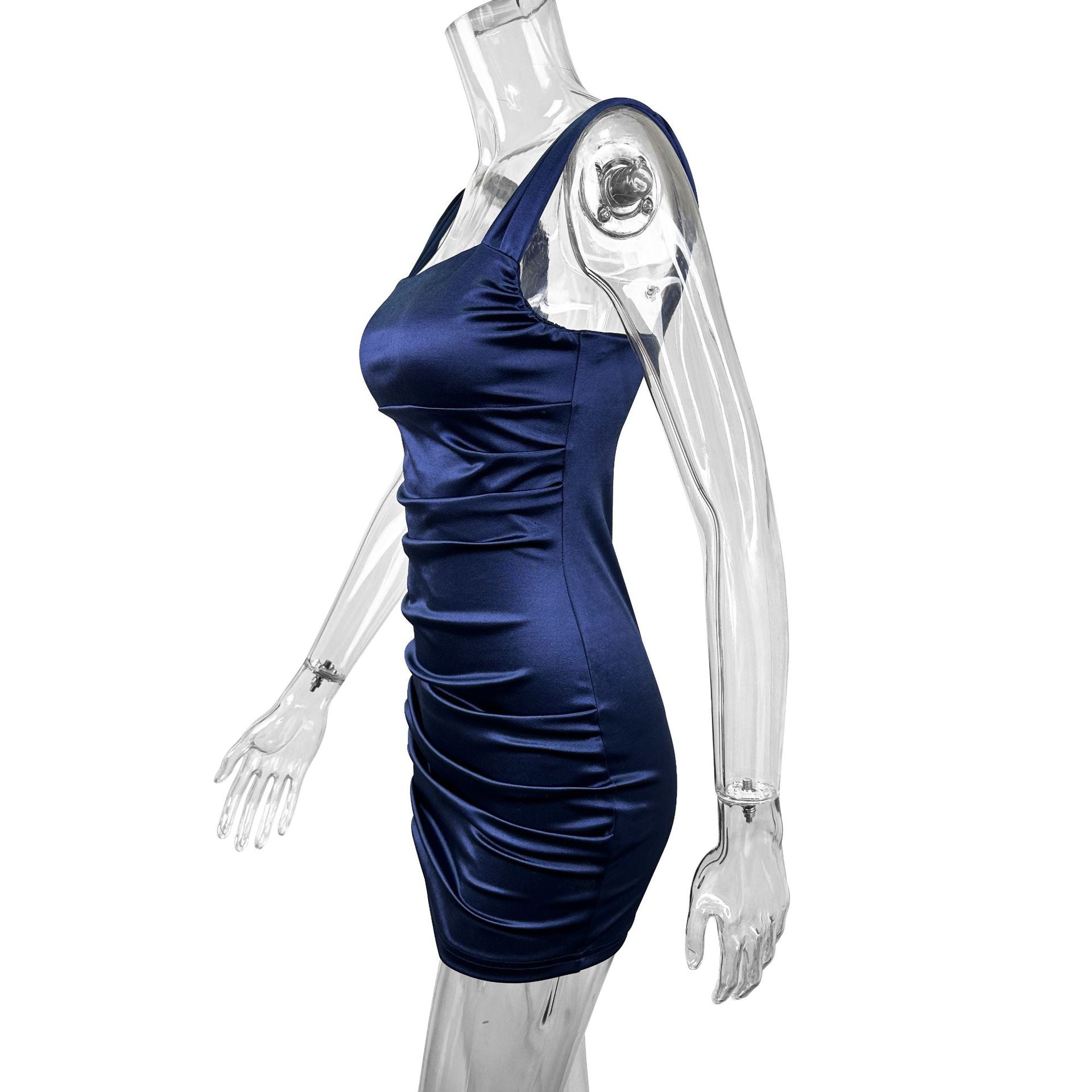 Summer slim women's sexy strap ruched Bodycon Dress 7