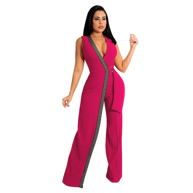 Spring Fashion Deep V Slim Jumpsuit With Belt 11
