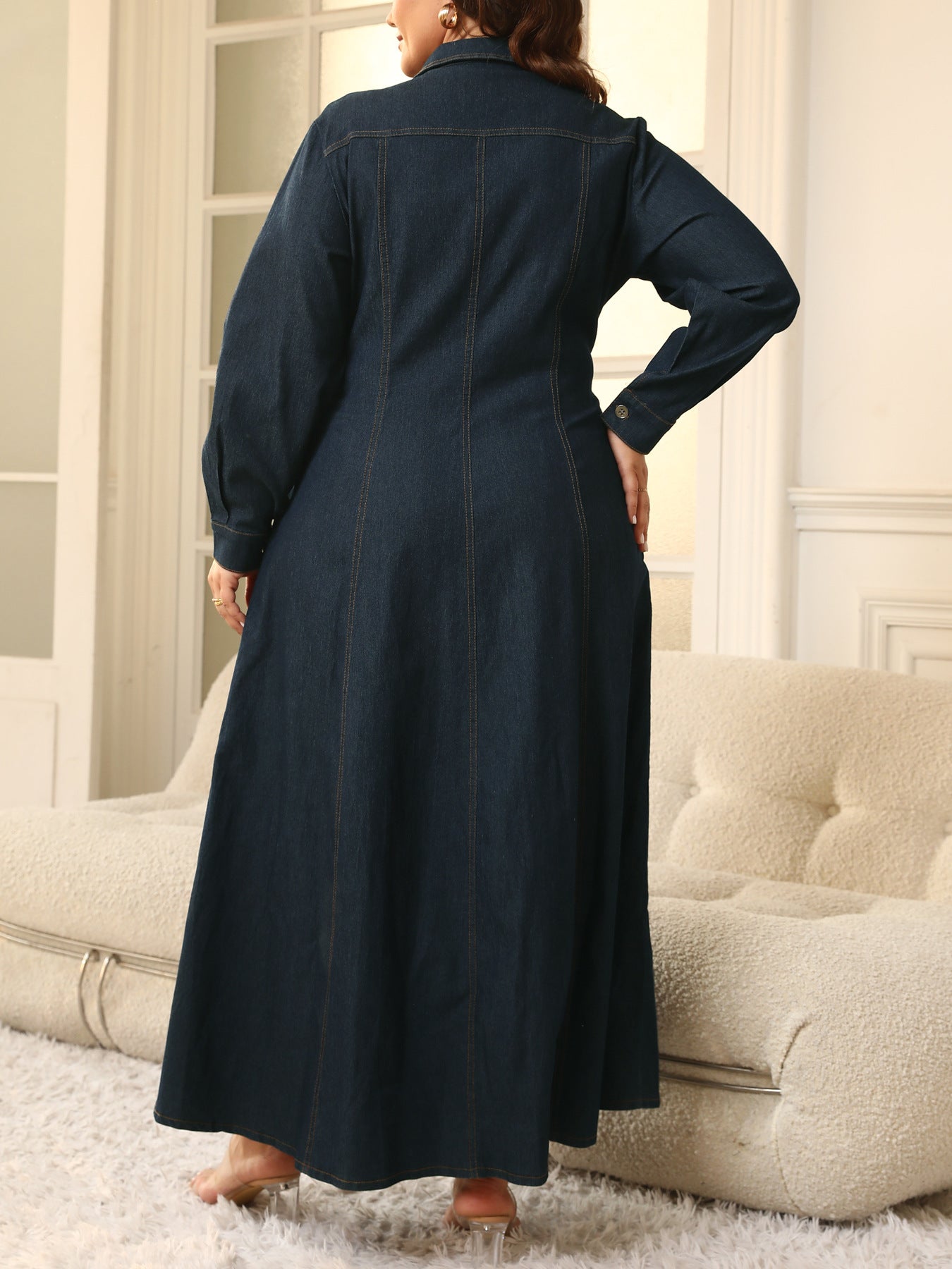 Plus Size Winter Women Long Sleeve Bottom Dress 4