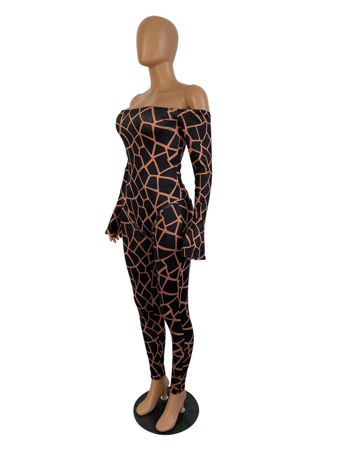 Women Long Sleeve Printed Bodysuit and Pant Two-piece Set 34