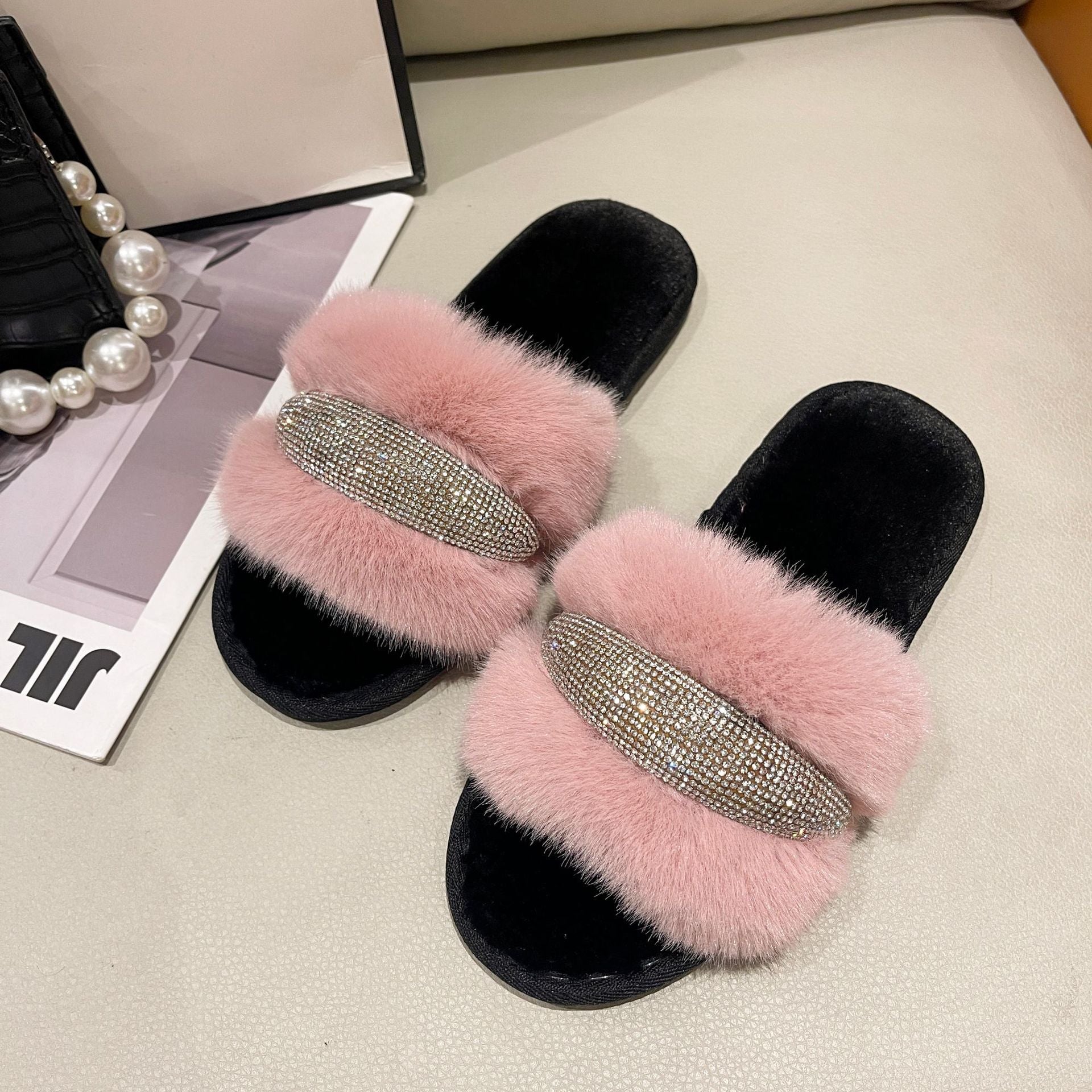 Fluffy Crystal Diamond Flat Slippers 12