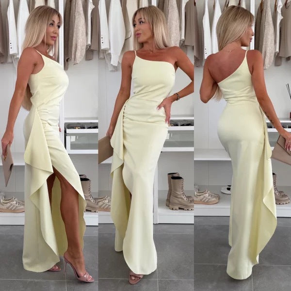 Summer Slash Shoulder Split Sleeveless Women's Sexy Slim Evening Dress 6
