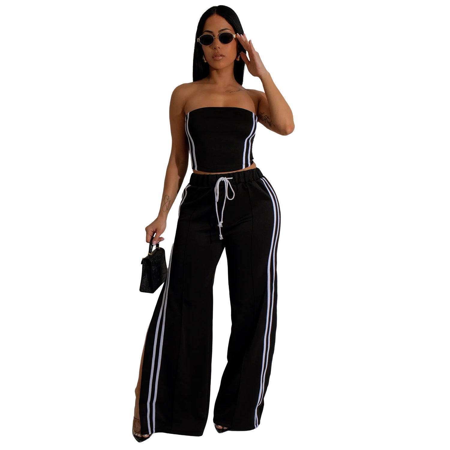 Women Summer Sexy Strapless Top and Two-Piece Pants Set 30