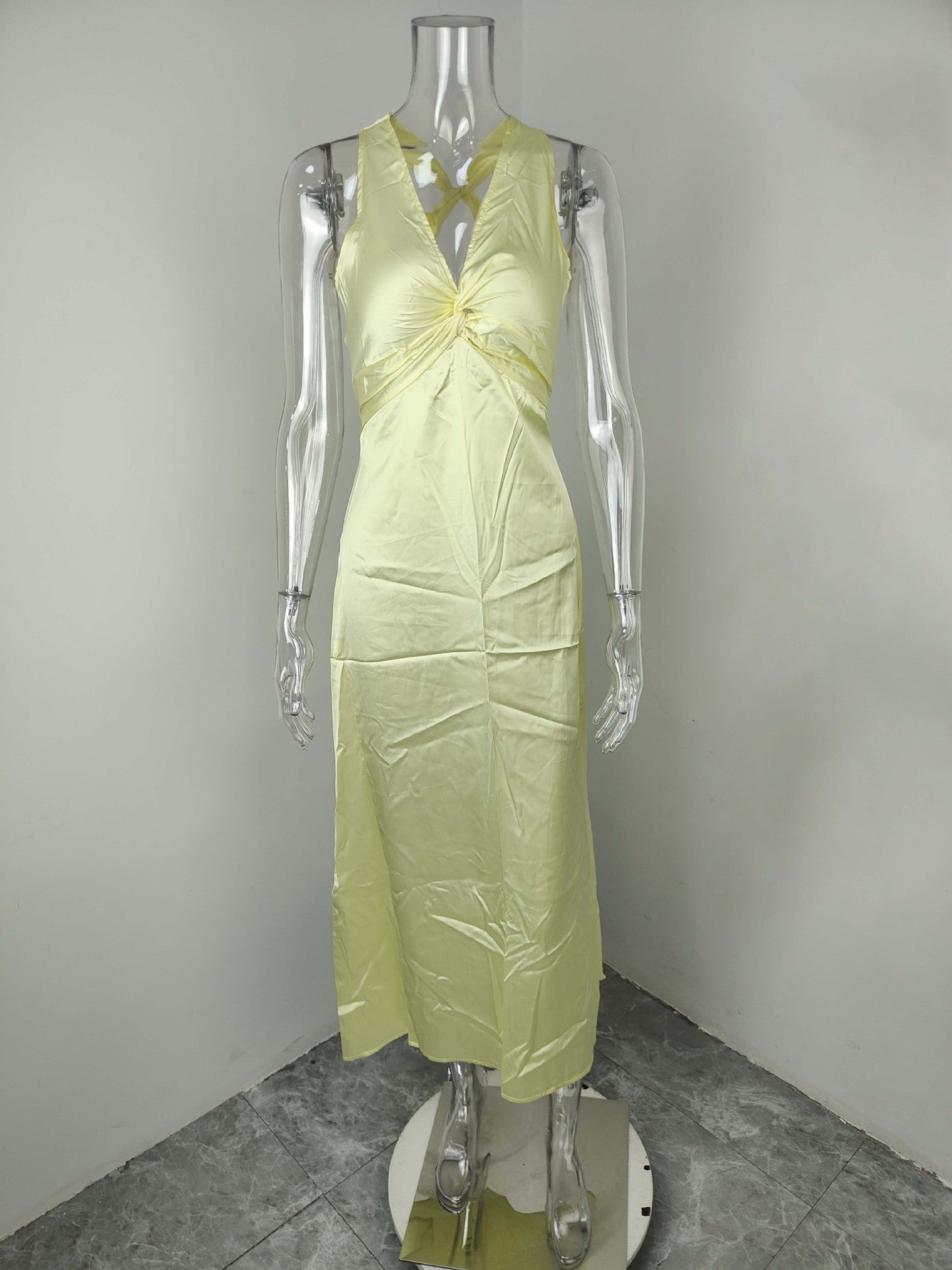 Women Sexy V-Neck Pleated Elegant Dress 8