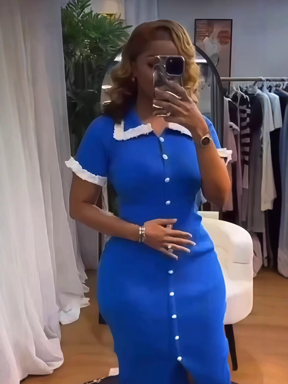 Women's Summer Round Neck Knit Midi Dress