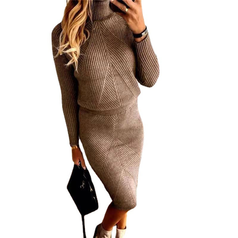 Women turtleneck knitting Solid sweater and Skirt two-piece set 25