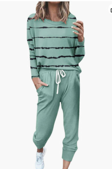 Women Loose Solid Long Sleeve Top and Pant Casual Two-piece Set 21