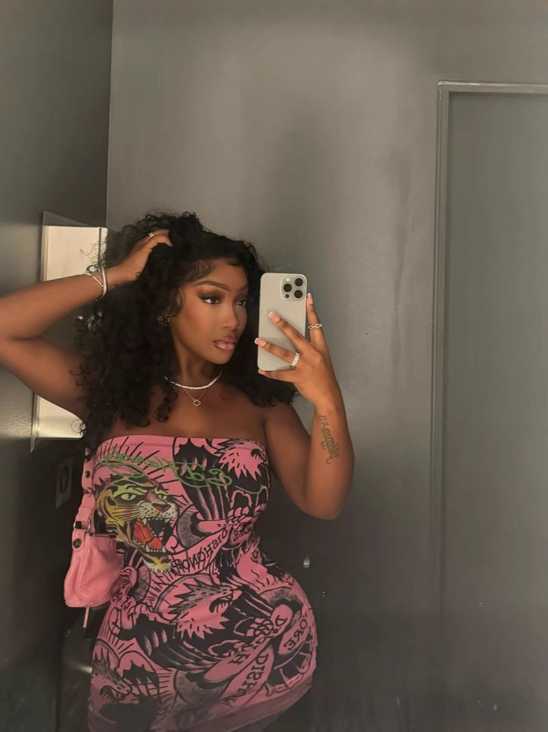 Summer Fashion Print strapless Sexy Dress 4