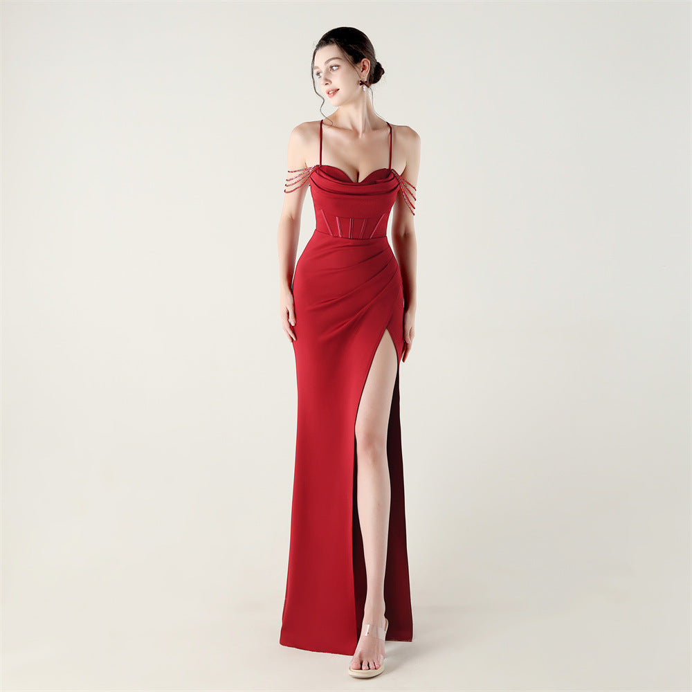 Fishbone Strap Slim Waist Fishtail Evening Dress Sexy Formal Party Gown 9