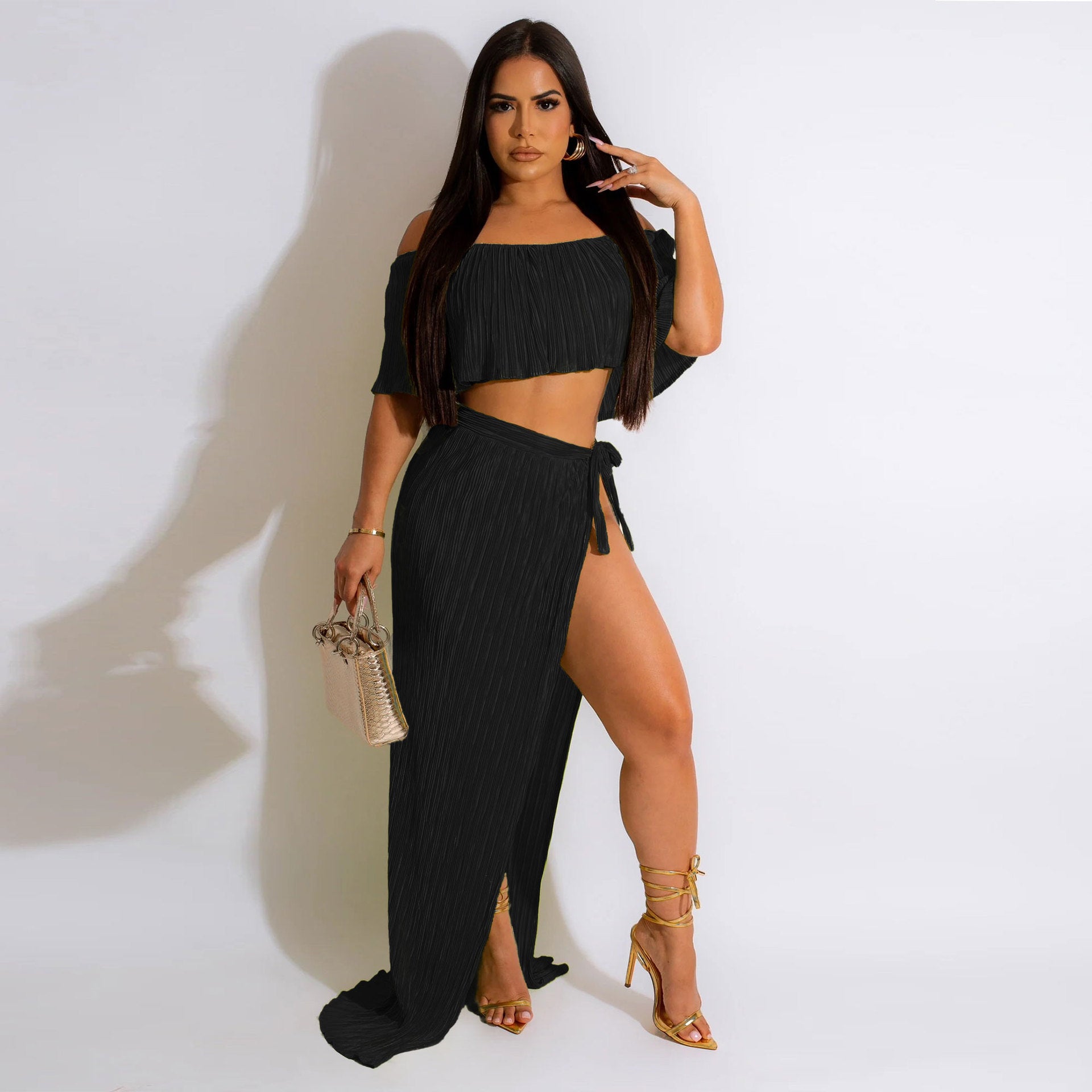 Sexy ruffled long skirt two-piece set nightclub clothes 4
