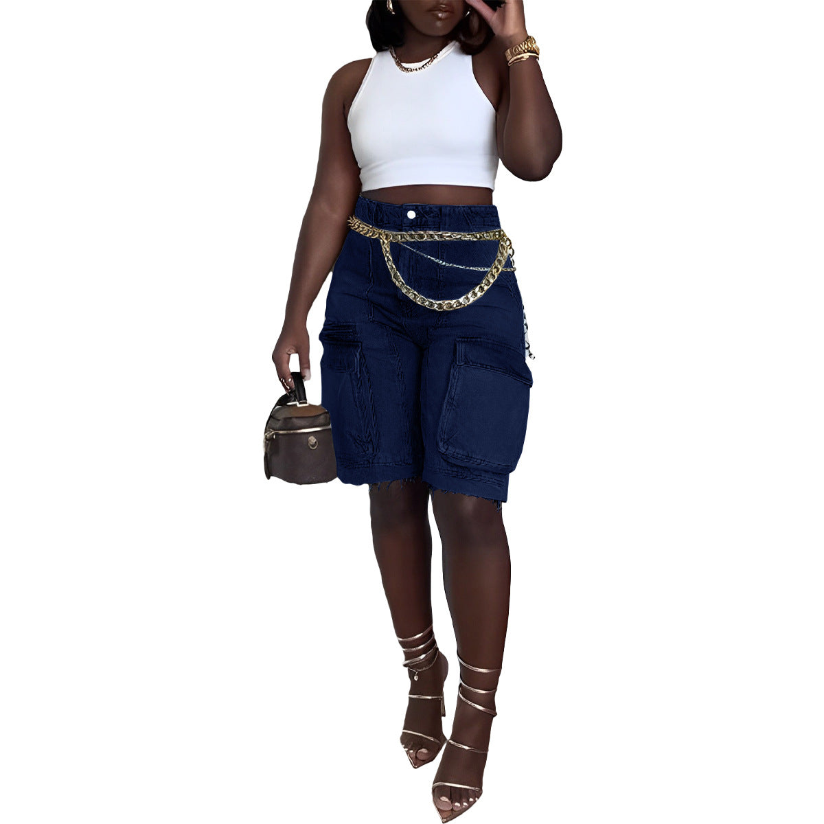 Women Ripped Cargo Denim Pants 14