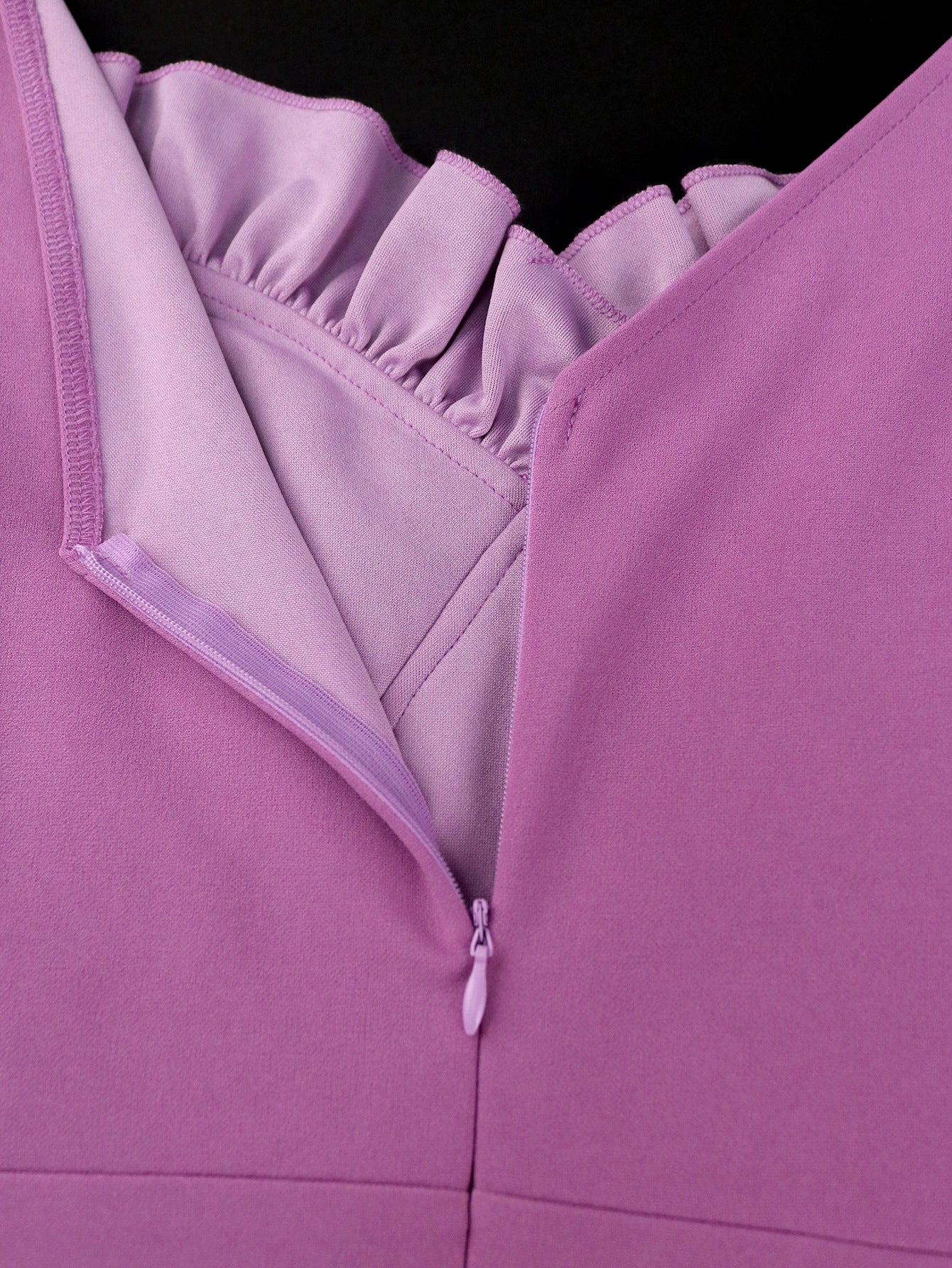 Women Purple Ruffle Edge Square Neck Bell Bottom fishtail dress 8