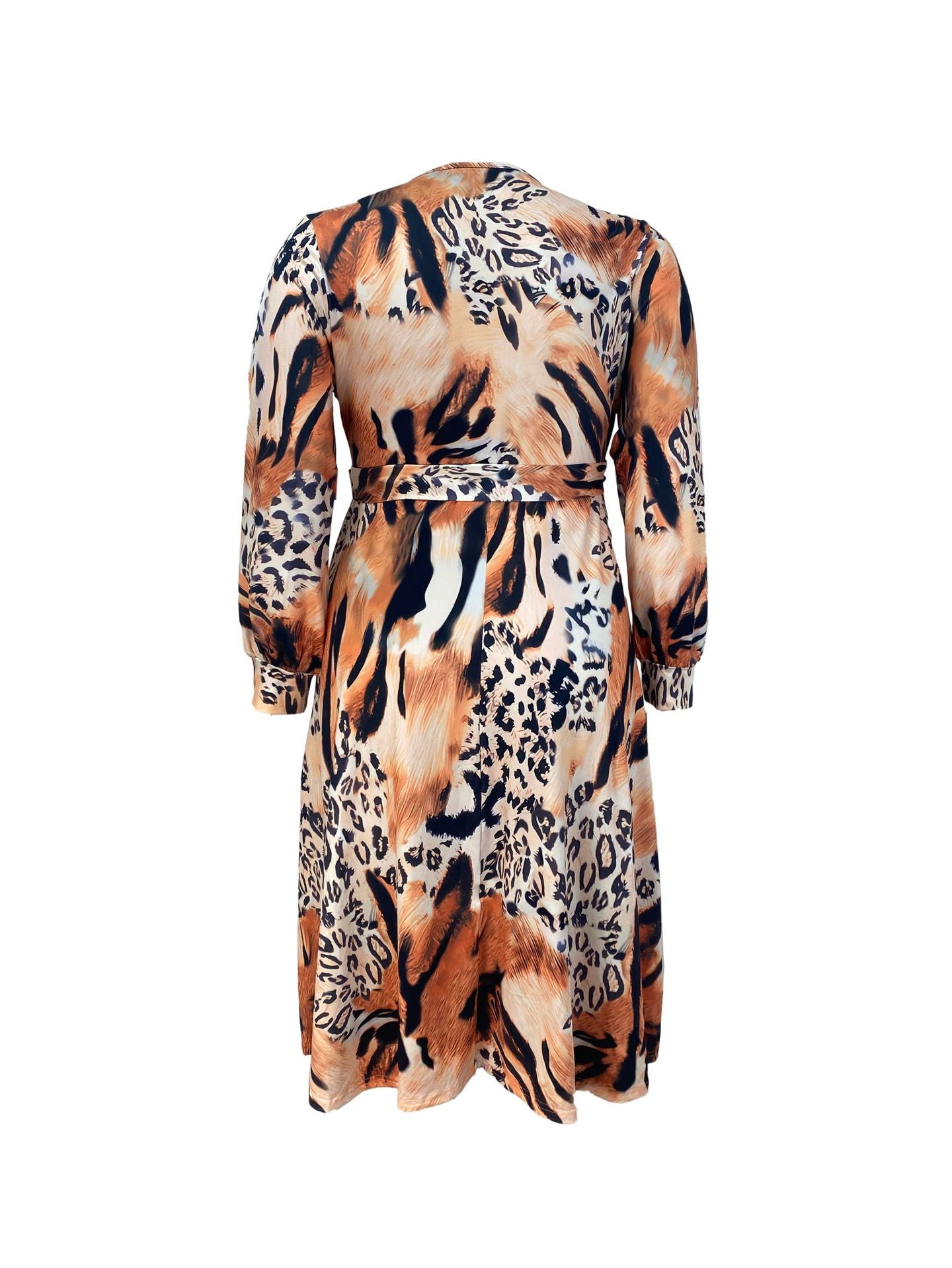 Women's Fashion Plus Size Trendy Long Sleeve Wrap V Neck Slim Waist Printed Dress 6