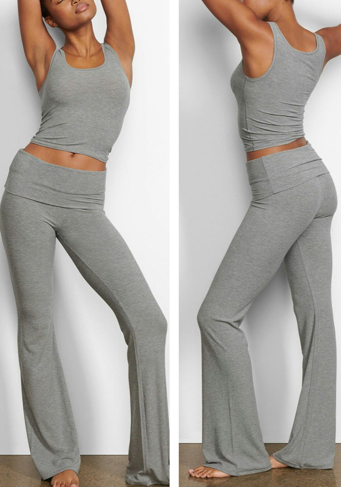 Fashion Ribbed Vest Folded Pants Women's Sports Two-piece Set