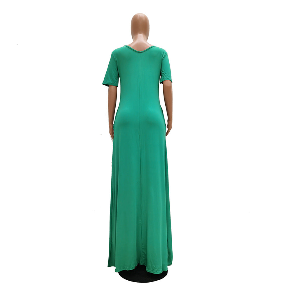 Women's Casual Pretty Color Short Sleeve Maxi Dress 19