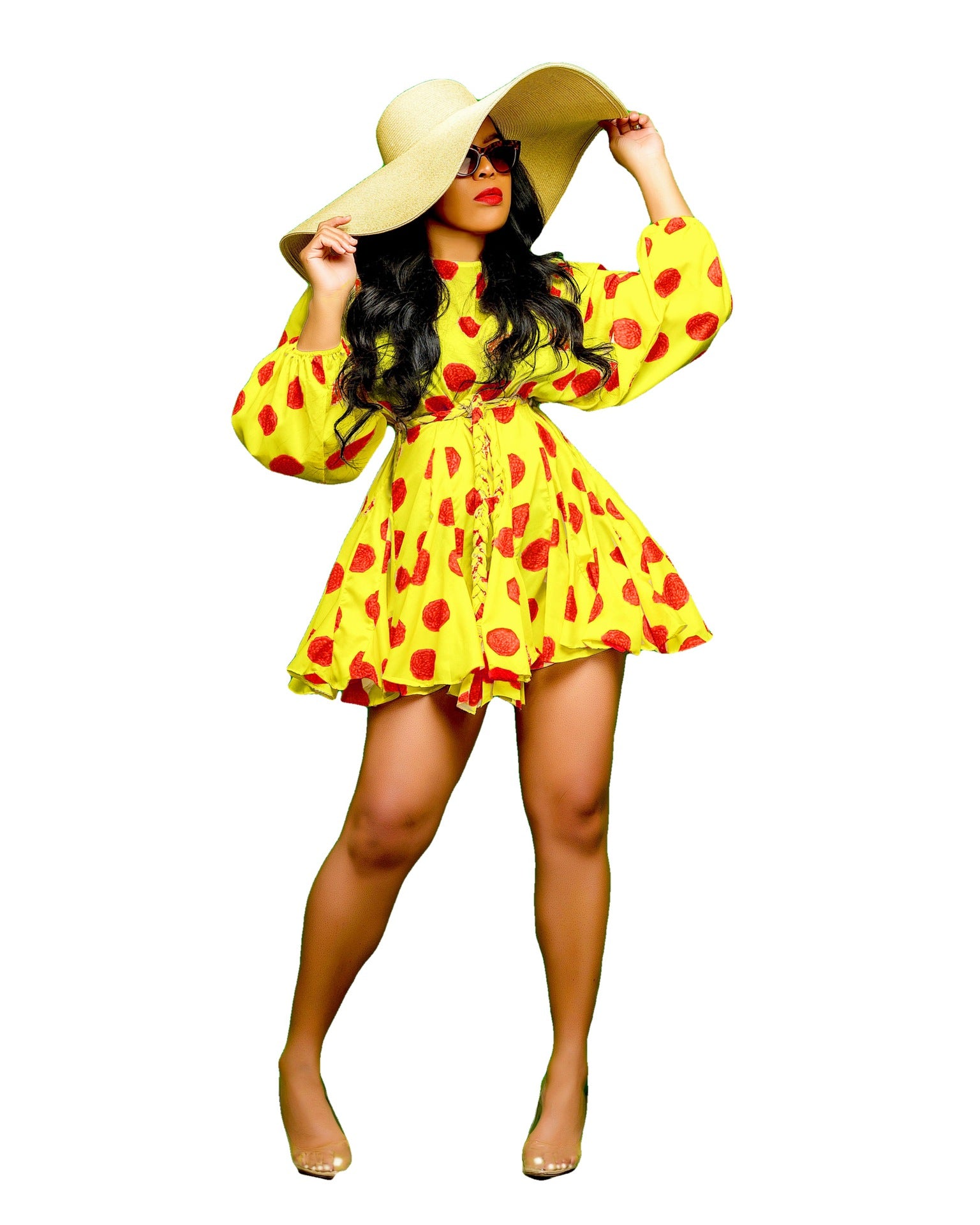 Women's Polka Dot Long Sleeve Lantern Sleeve Short Dress 10