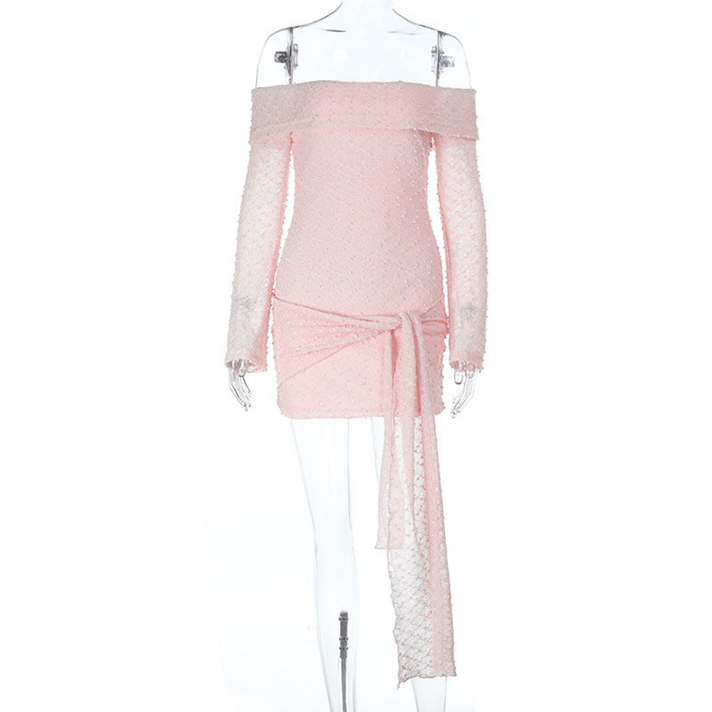 Women Sexy Off-Shoulder Lace-Up Bodycon Dress 8