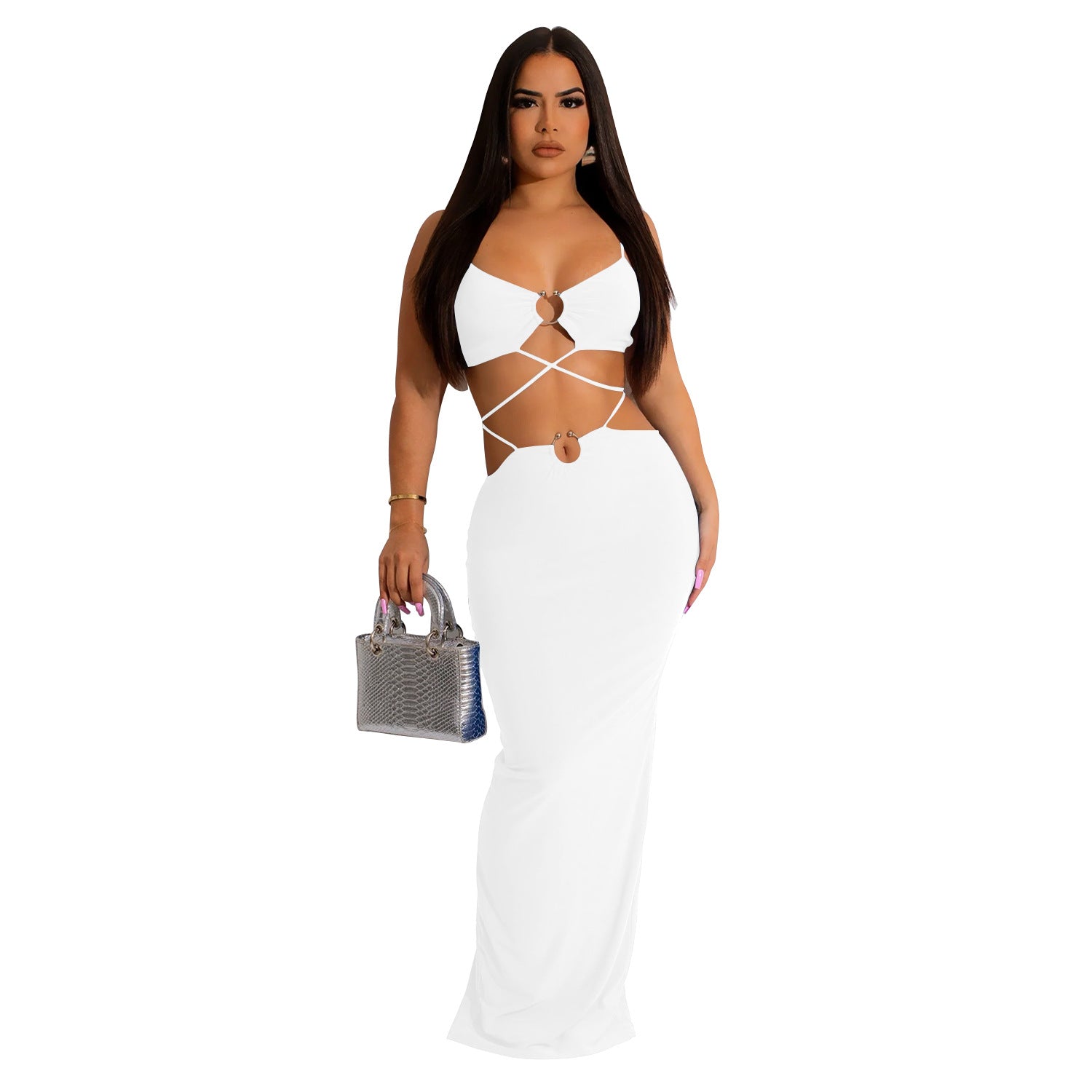 Women's Fashion Solid Color Lace-Up Sleeveless Straps Maxi Dress 15