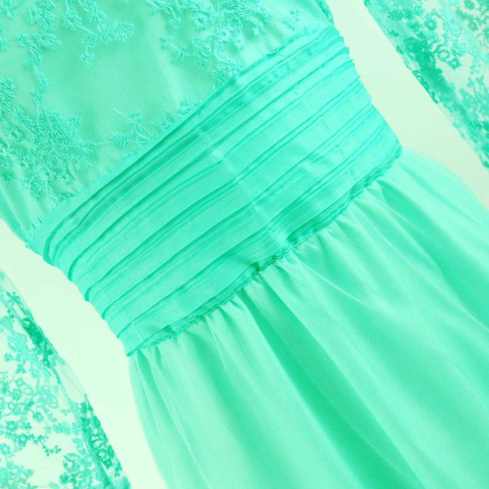 Autumn Women's Red Long Sleeve Lace See-Through Evening Gown 12