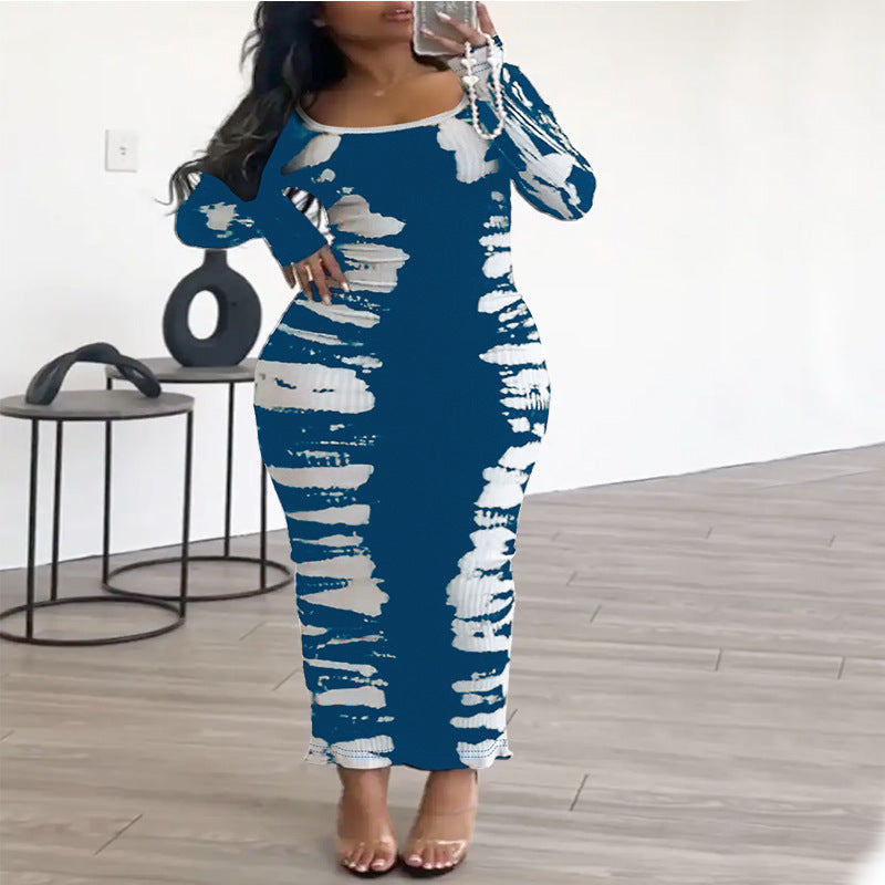 Plus Size Women Off Shoulder Long Sleeve Dress