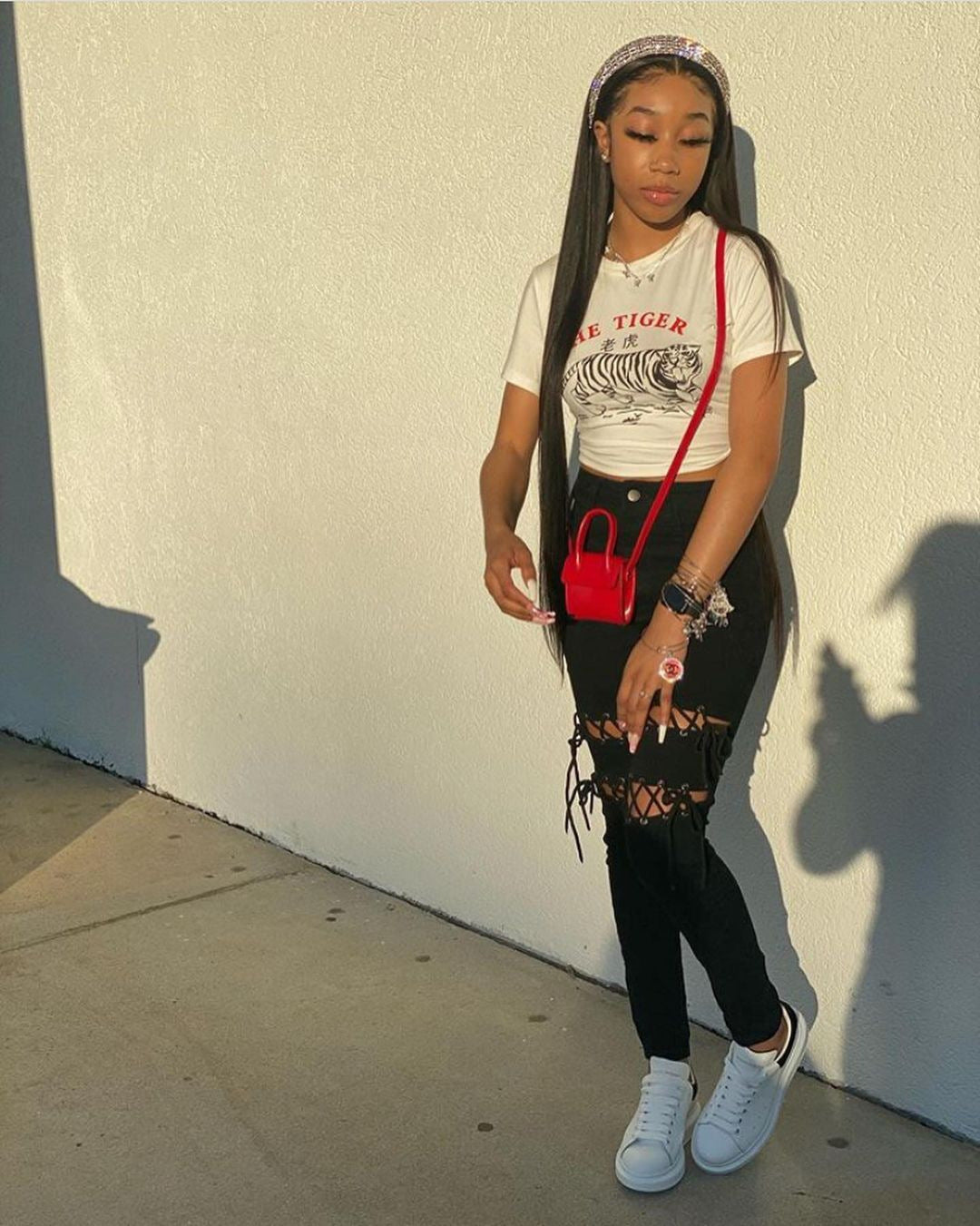 Fashion Women's Ripped Lace-Up Slim Fit Sexy Denim Pants 3