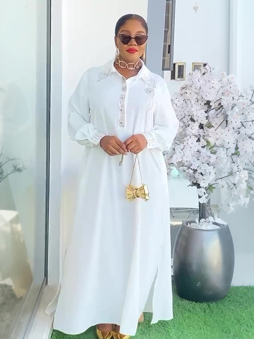 Africa Plus Size Women's Muslim Beaded Loose Dress 8