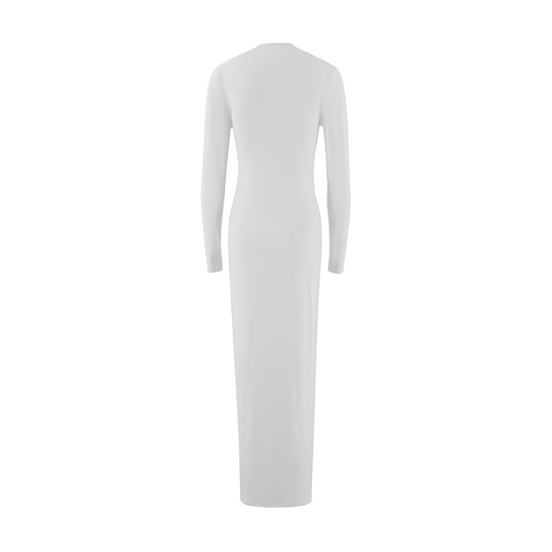 Women Round Neck Long Sleeve Bodycon Maxi Dress 11