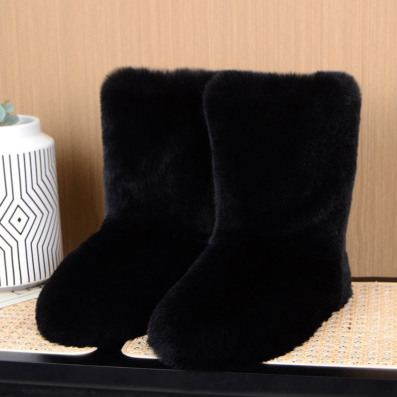 Casual Furry Boots Autumn Winter Warm Mid-Calf Boots Trend Style Women's Snow Boots 5