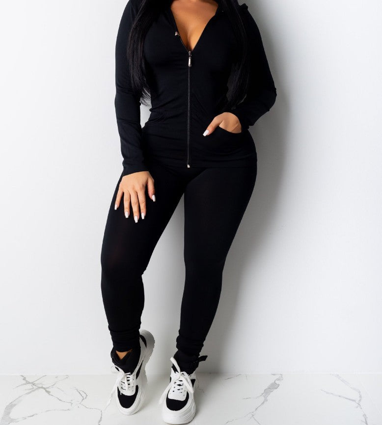 Spring Sexy Casual Solid Color Hooded Two Piece Tracksuit 5
