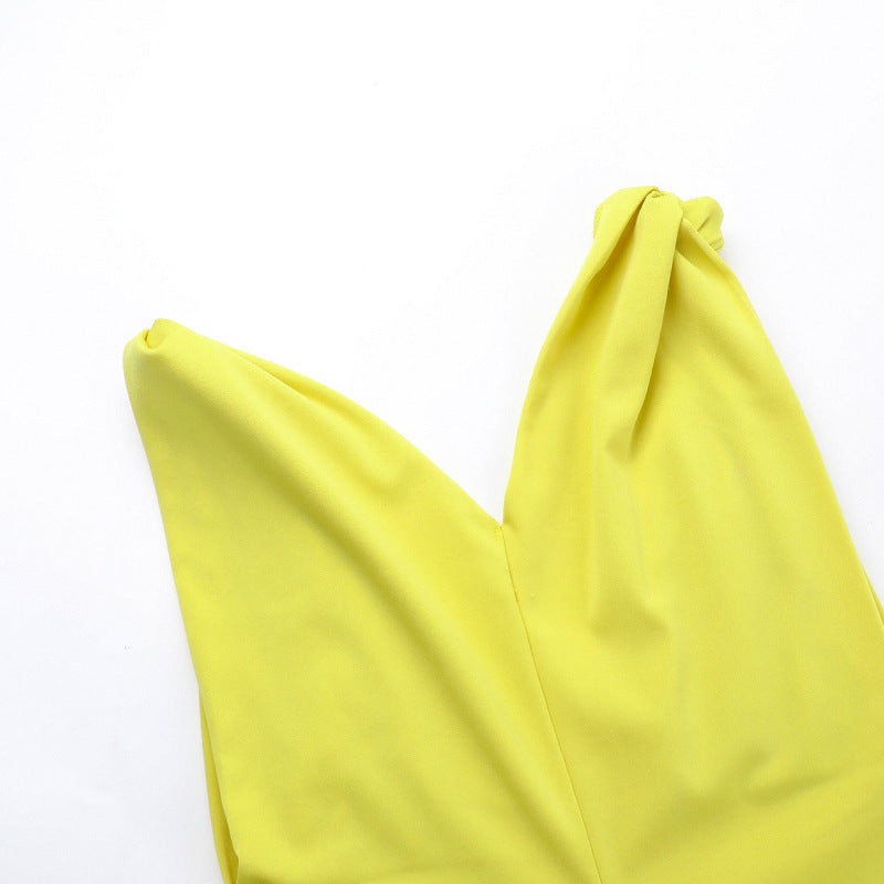 Sexy V-Neck Fake Pocket Summer Slim Waist A-Line Dress 19