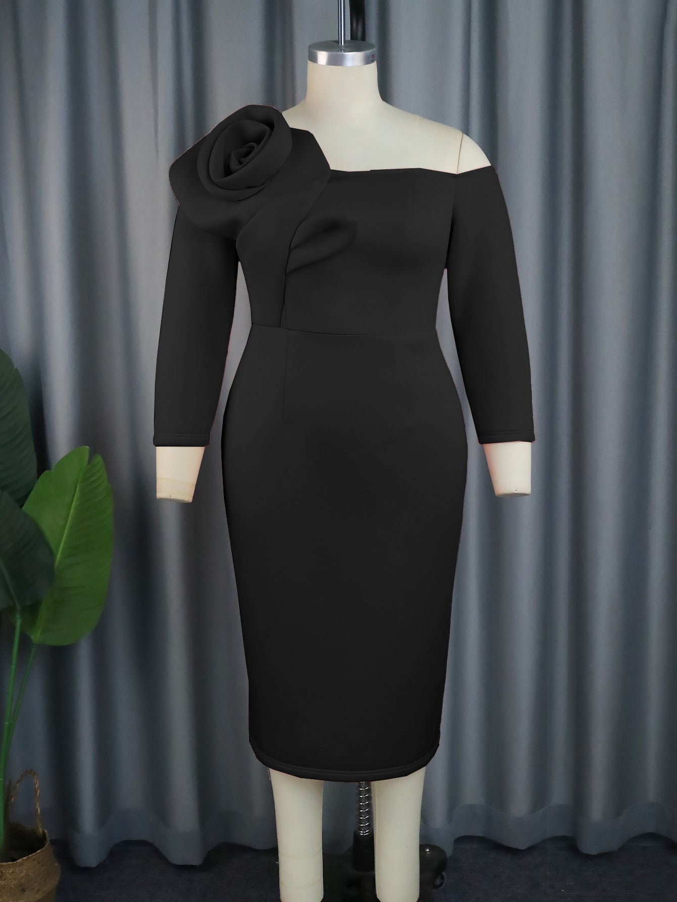 Solid Color Bell-Sleeve Back Slit Elegant Evening Gown 5