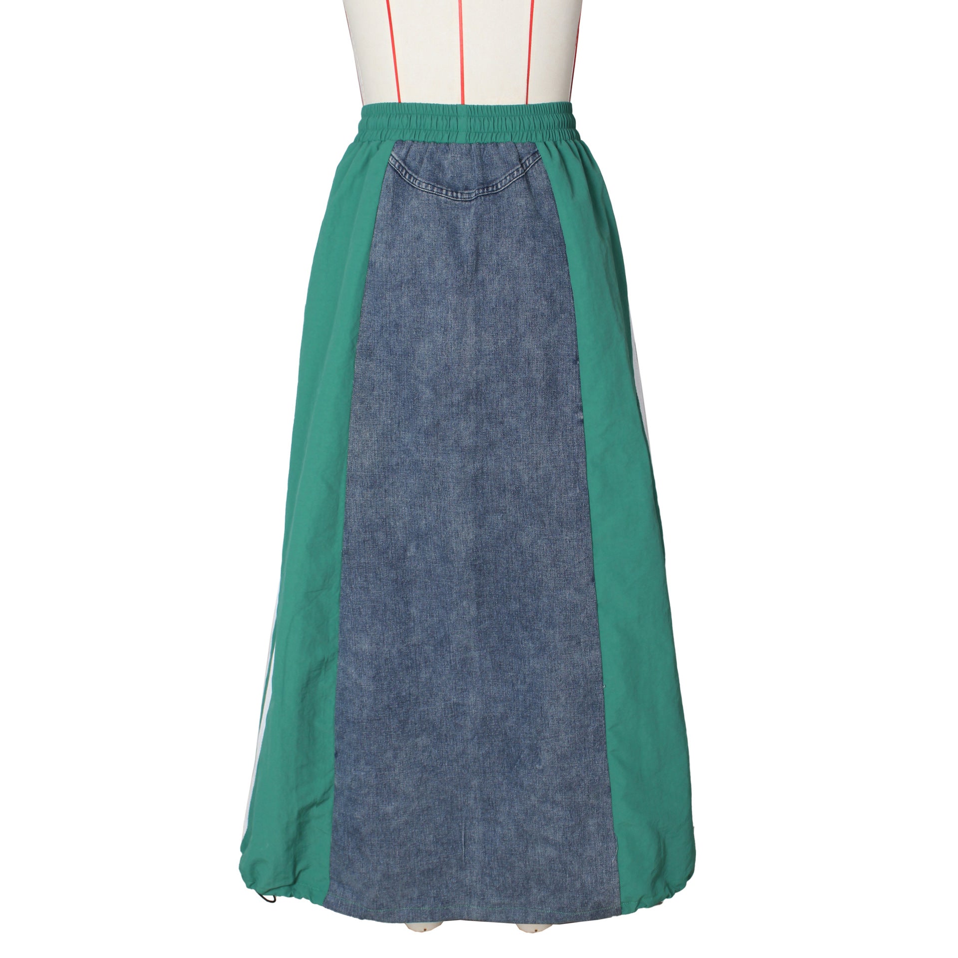 Autumn Women's Fashion Casual Striped Denim Patchwork A-Line Loose Skirt 16