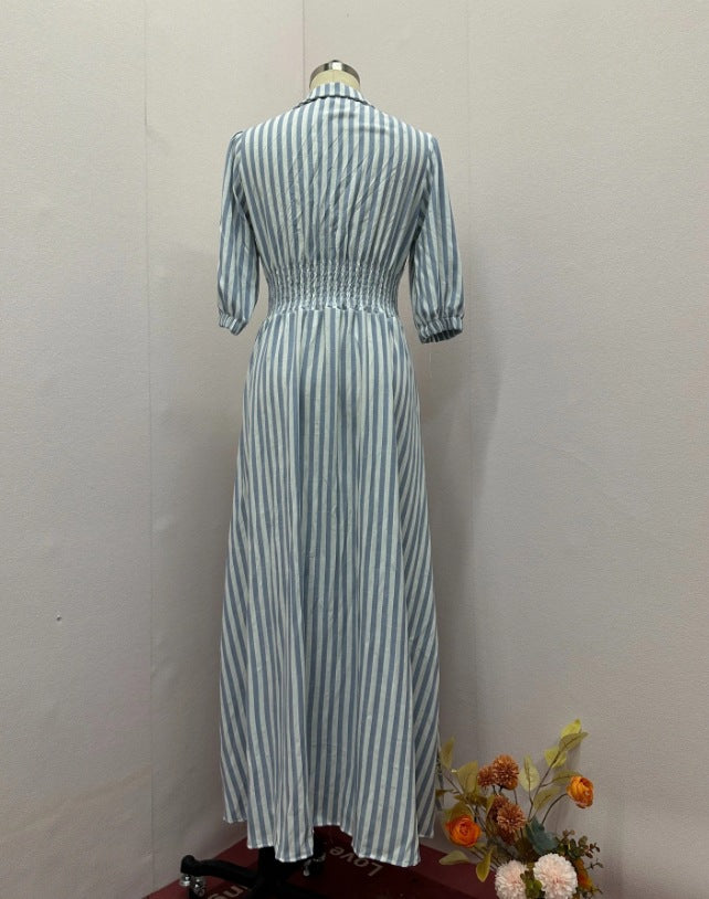Summer Fashion Stripe Print Elegant Chic Shirt Dress 9