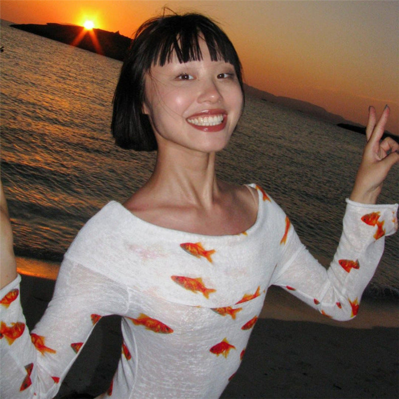 Women Summer Long Sleeve Off Shoulder Printed Bodycon Dress 5