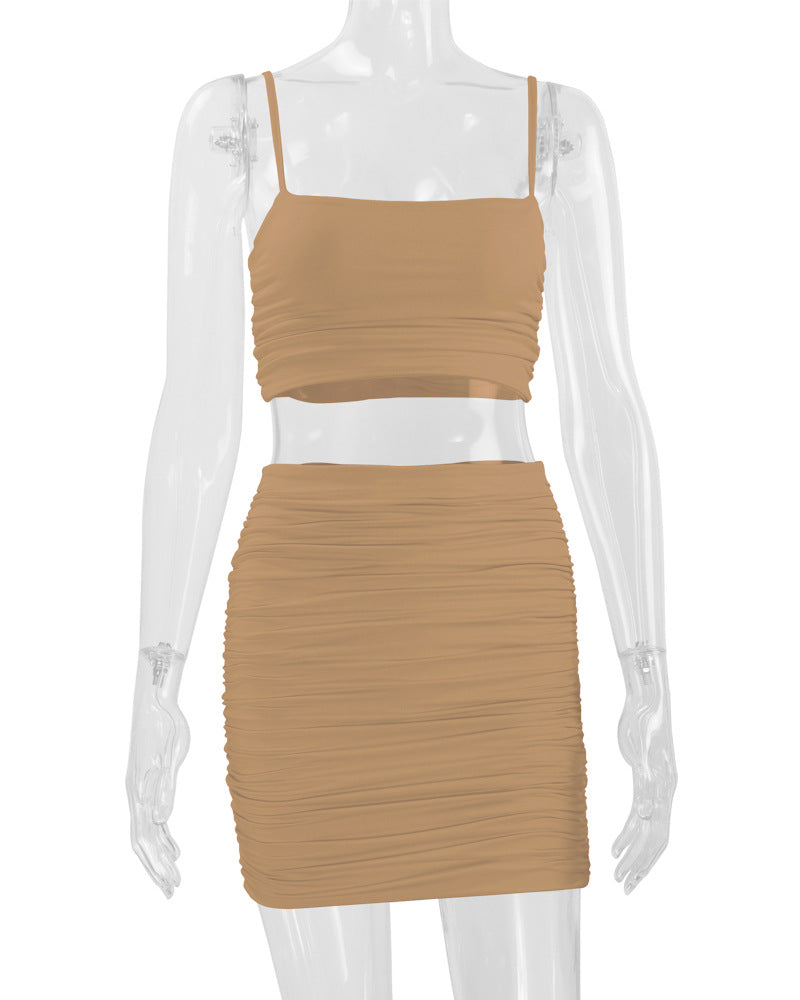 Sexy Camisole Ruched Bodycon Skirt Two-Piece Set For Women 43