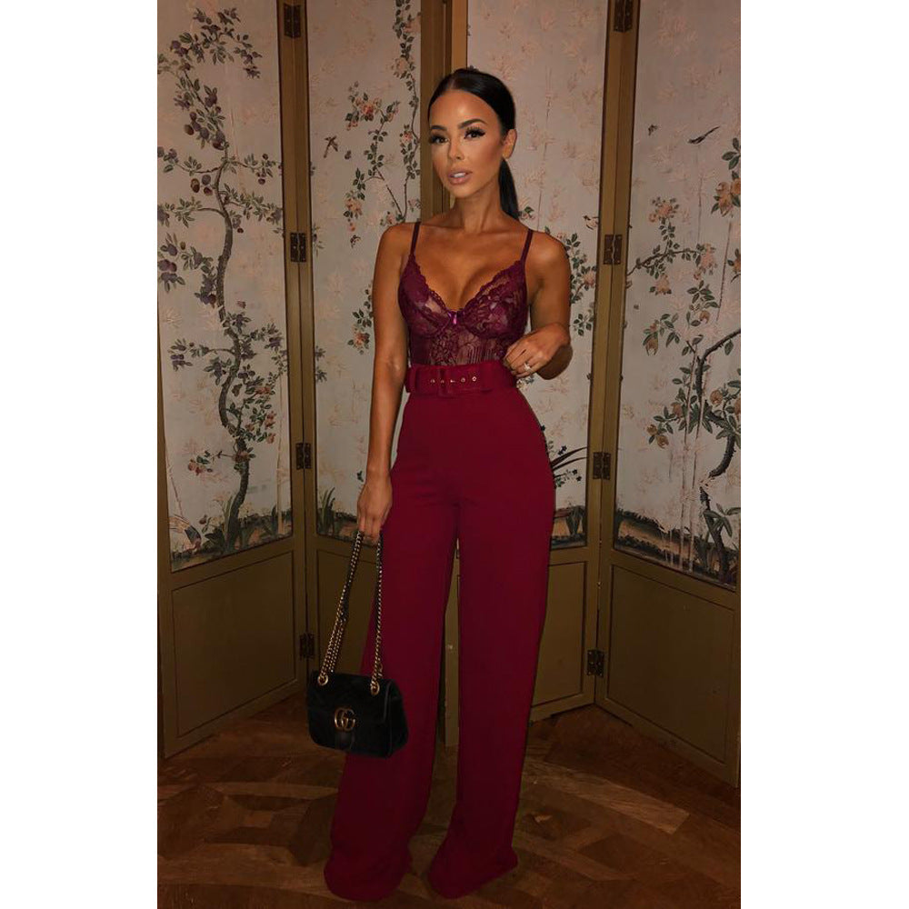 Women Candy Color High Waist Wide Leg Pants (With Belt)