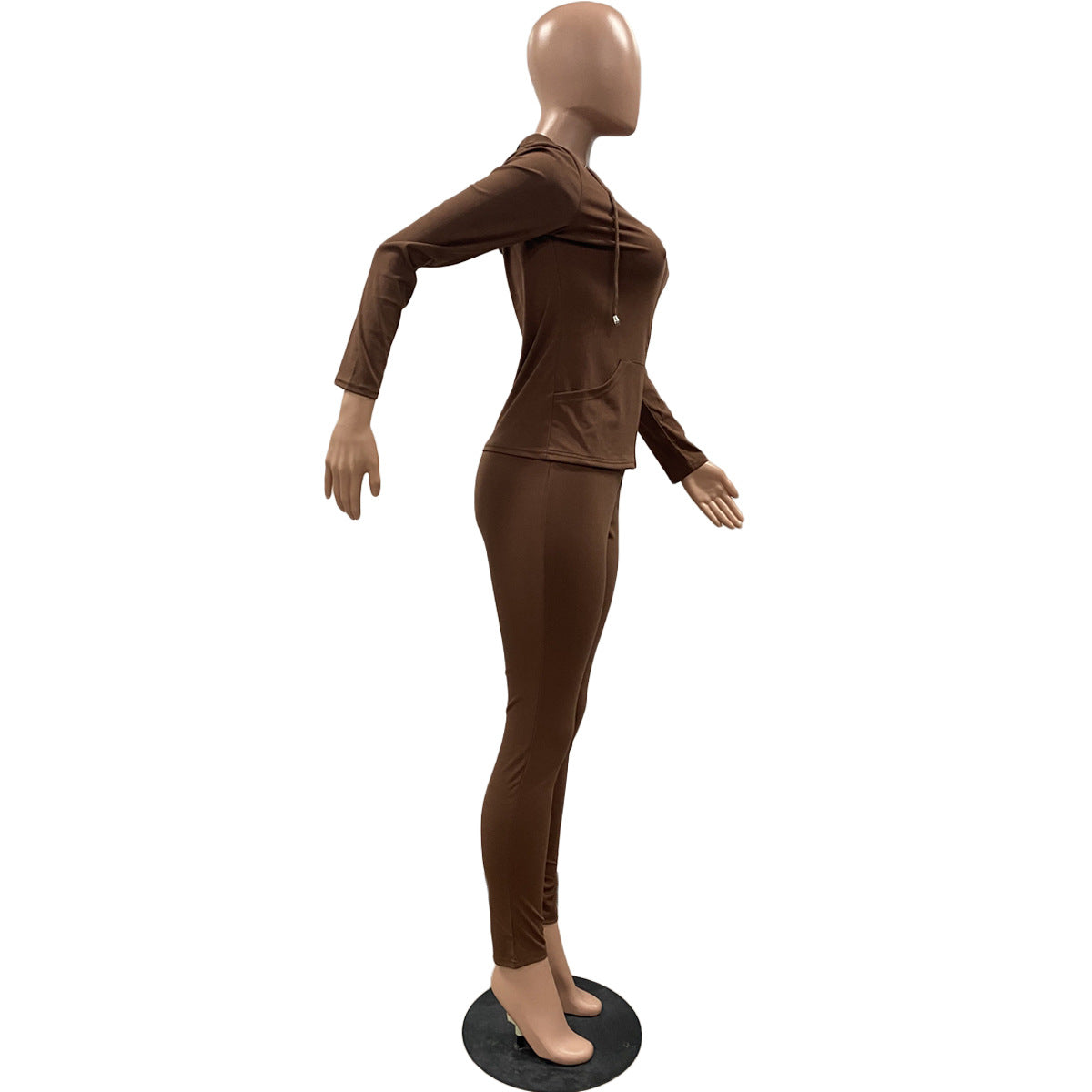 Women Summer Sports Hooded Full Sleeves Solid Pockets Regular Two Piece Pants Set 66