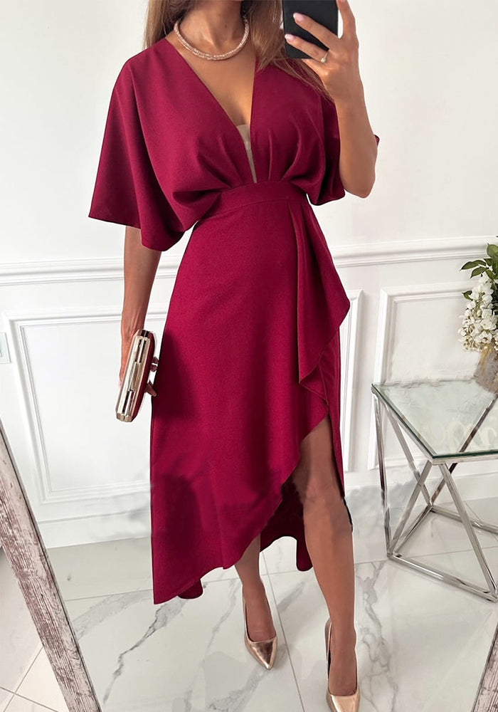 Casual V-Neck Solid Color Irregular Dress For Women