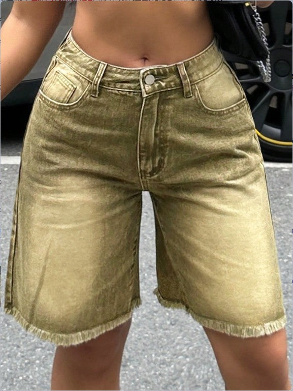 Women Brown Gradient Denim Shorts with Frayed Edges 6