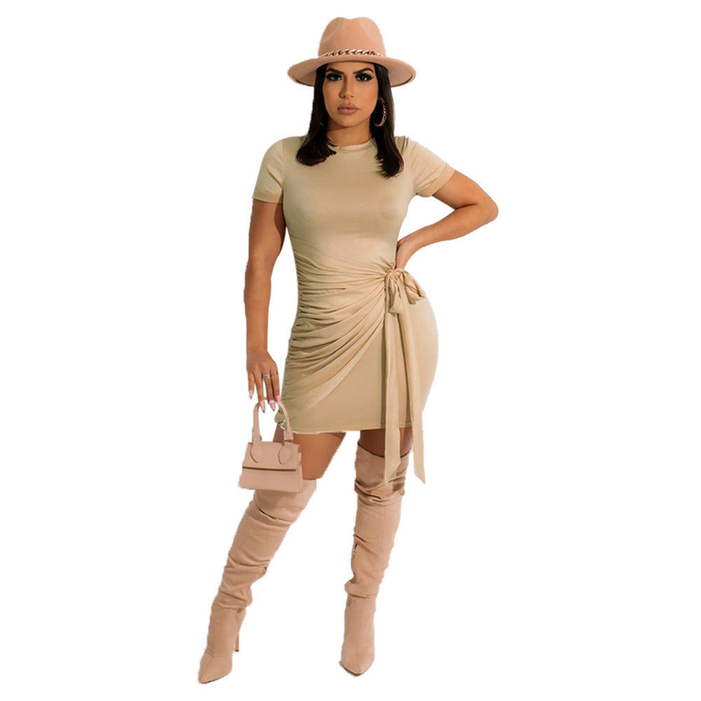 Spring Summer Slim Fit Sexy Tied Pleated Women's Dress