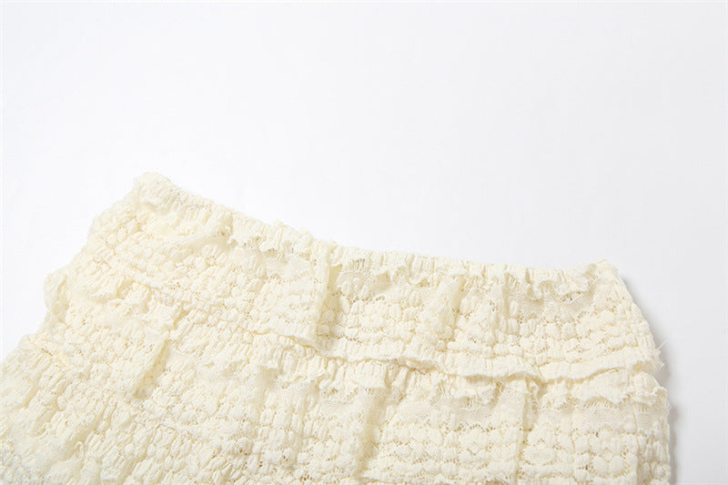 Summer Fashion Chic Sweet Solid Color Hollow Slim Pleated Two Piece Shorts Set For Women 17