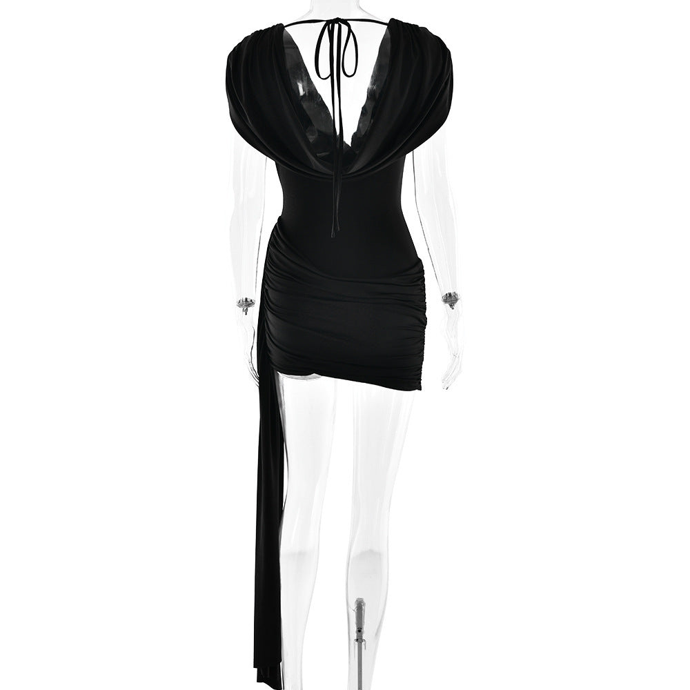 Summer Women's Deep V-Neck Chic Halter Neck Ruffled Sexy Bodycon Dress 8