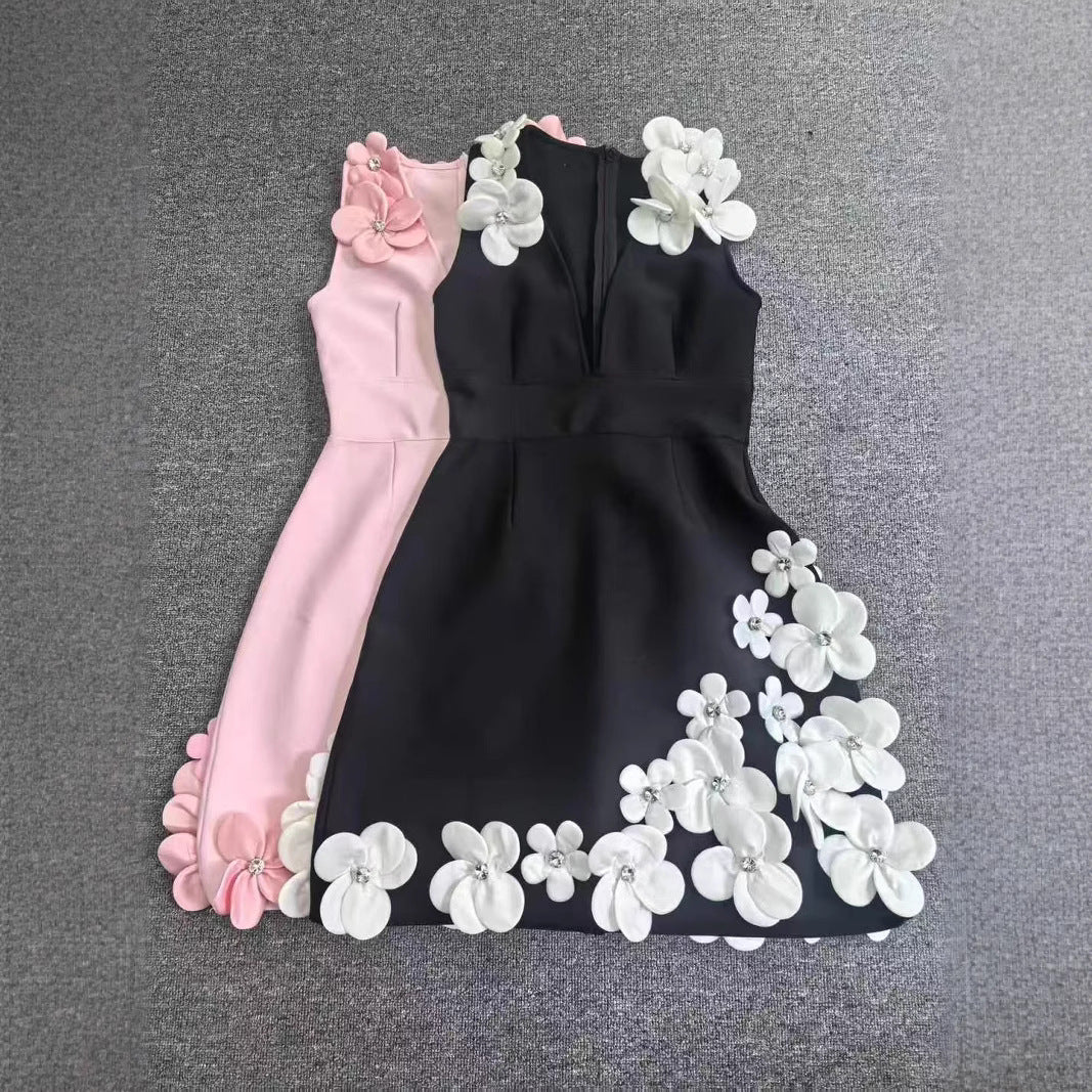 Women Beaded Sleeveless V Neck Bandage Dress 6