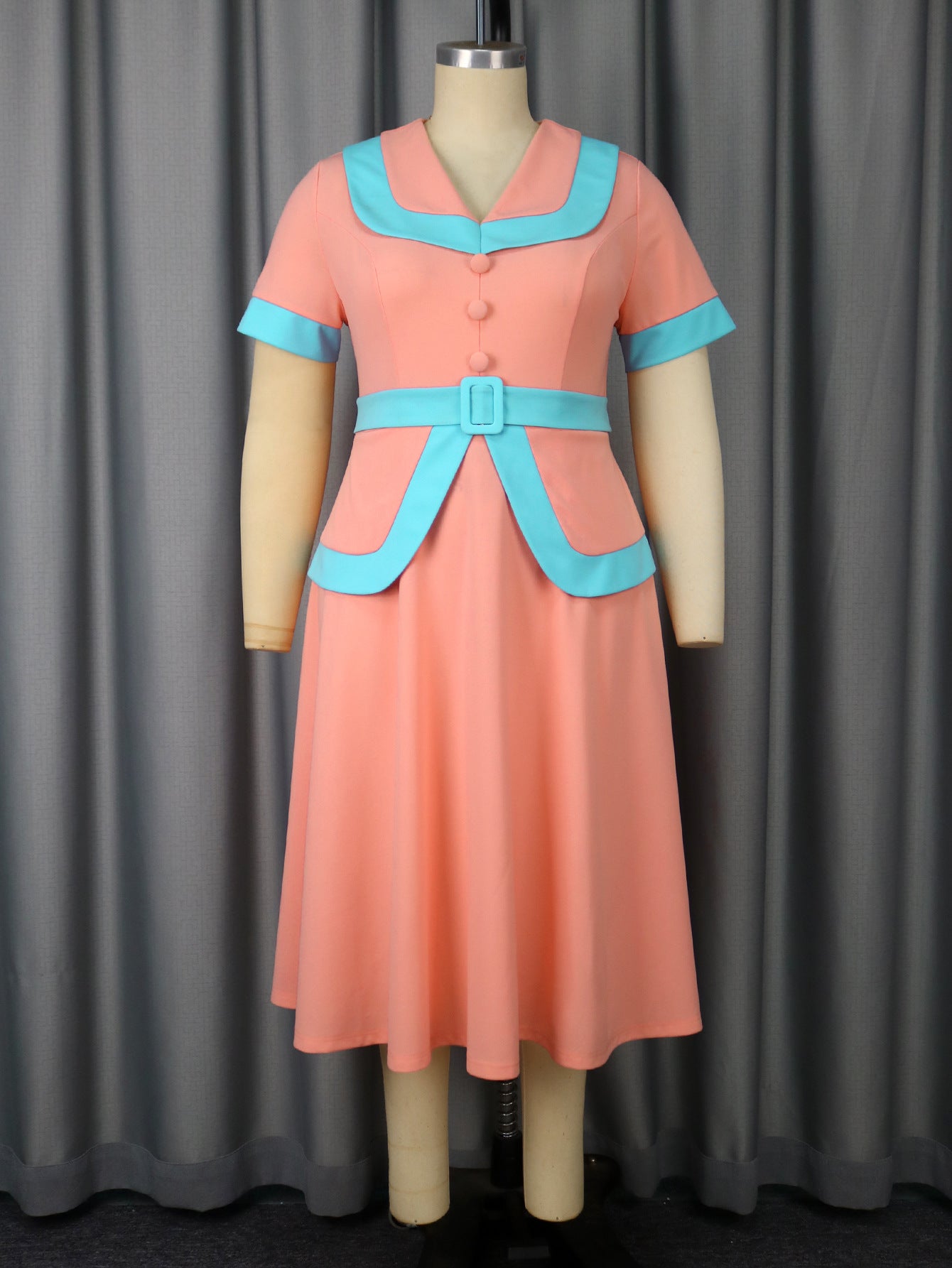 High-Waist Contrast Color A-Line Plus Size Formal Party Cocktail Dress 5