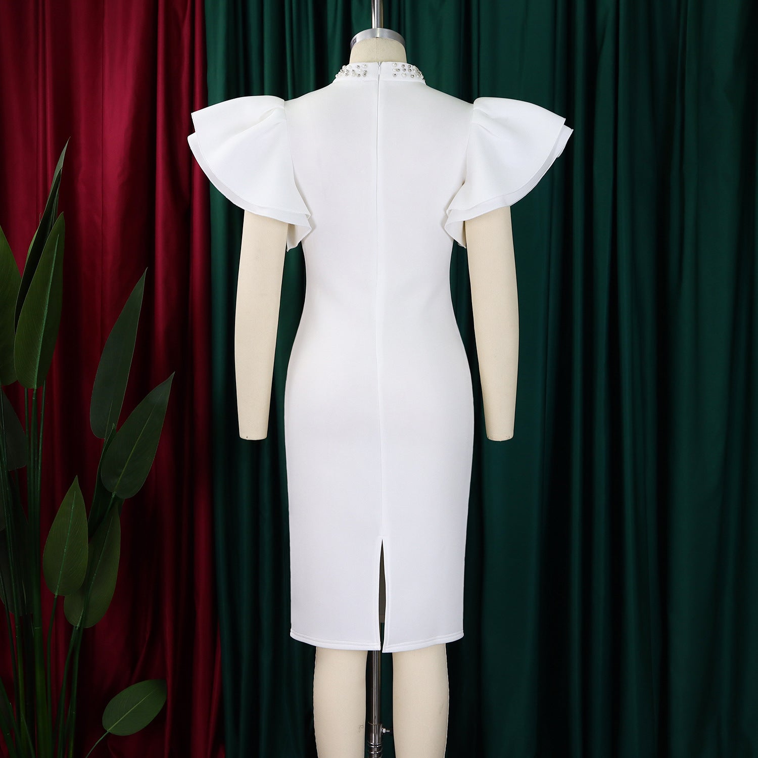 Women Sexy Ruffle Sleeve Beaded Party African Dress 17