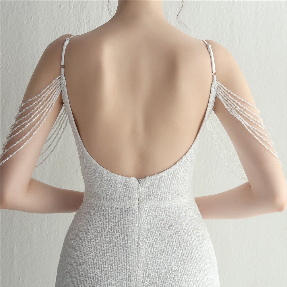 Women Straps Beaded Sequined Strap Sexy Evening Dress 18