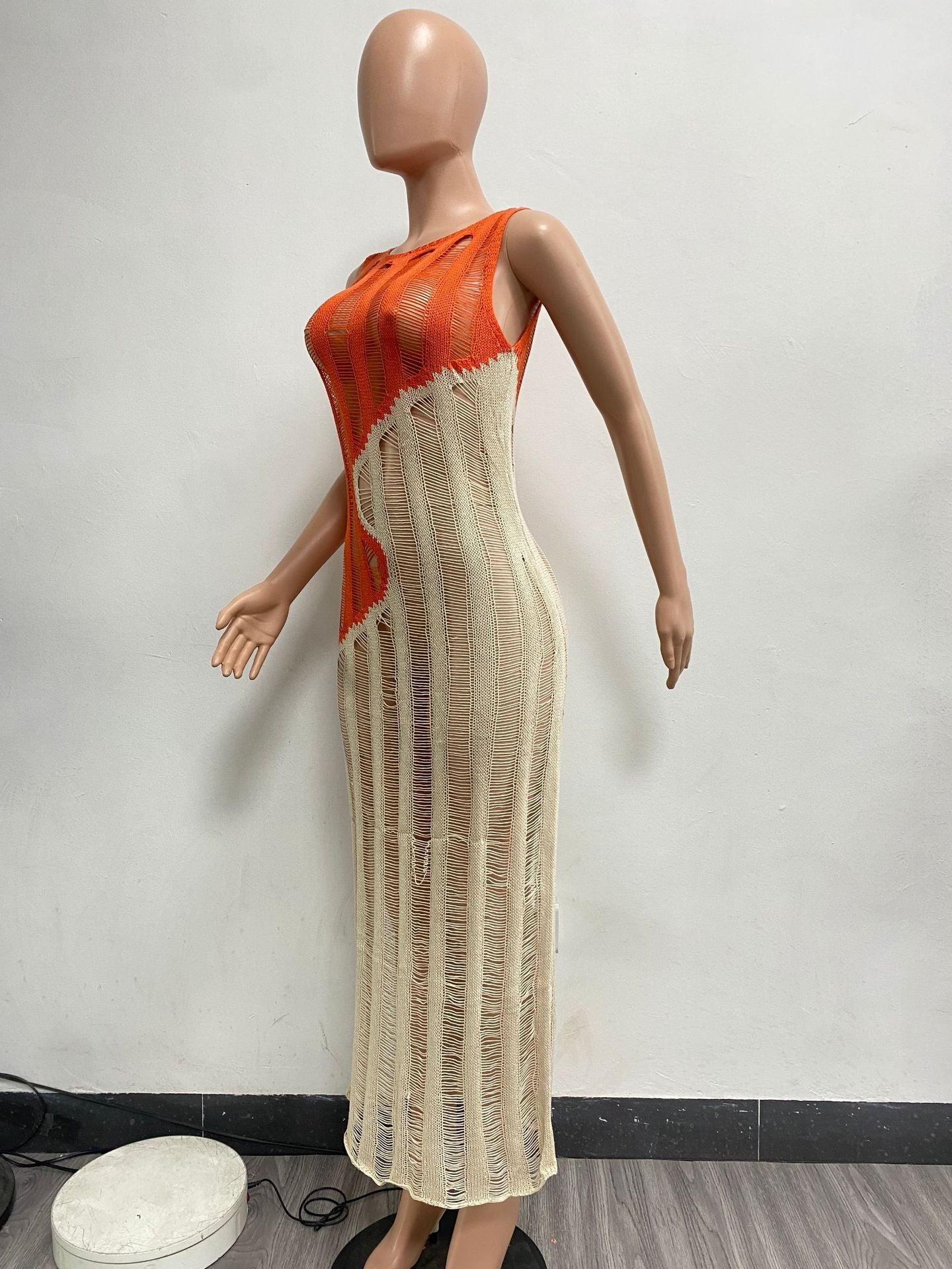 Fashion sexy sleeveless knitting color block dress 14